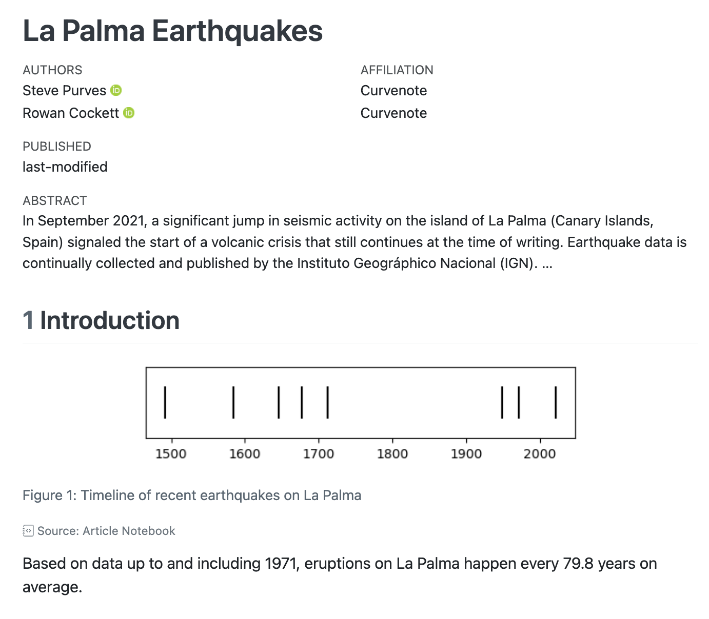 A screenshot of the content area on the manuscript webpage. Content shows a title block including the article title, authors, and abstract, body text, and an image with a caption.